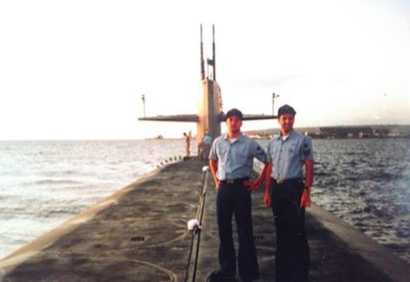 Me on USS Kentucky in 1993 off the coast of Barbados with Chris.