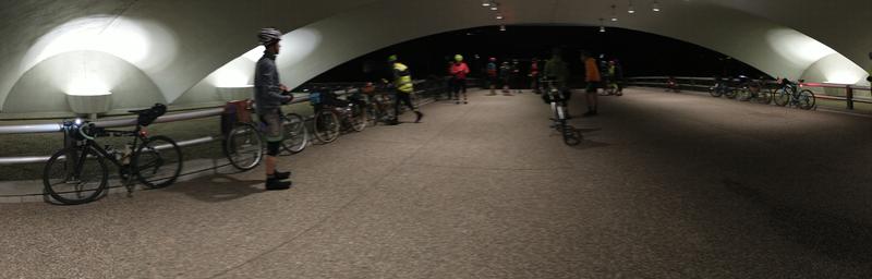 A eager group ready to start under the overpass at Point State Park.