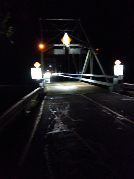 Blurry shot of the bridge over the Delaware River in Dingmans Ferry a little after midnight.