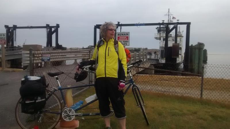 My wife, Gay, waiting for the ferry to the mainland in the Outer Banks