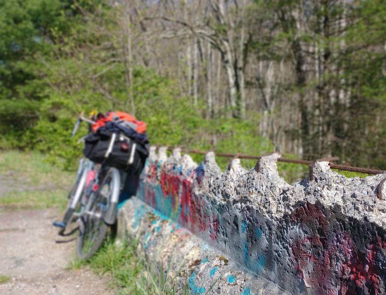 An old highway barrier on the abandoned turnpike.