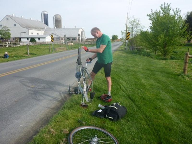 Fixing a flat and rotating tires in Amish Country.