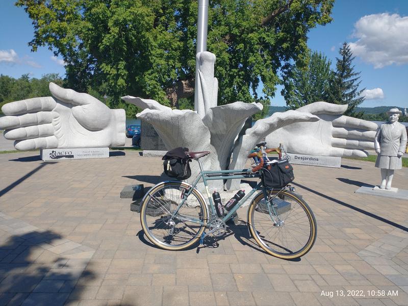 The Cultural Center crossing into Quebec includes this fleur-de-lis sculpture, a symbol of French cultural identity.